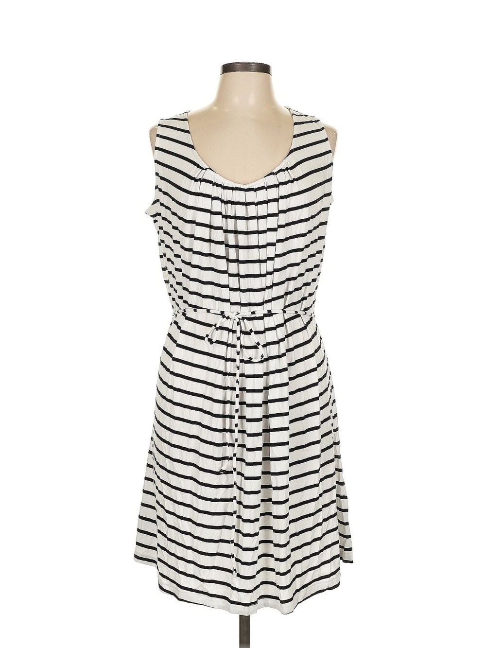 New York & Company Black and White Sleeveless Tie-Waist Striped Dress